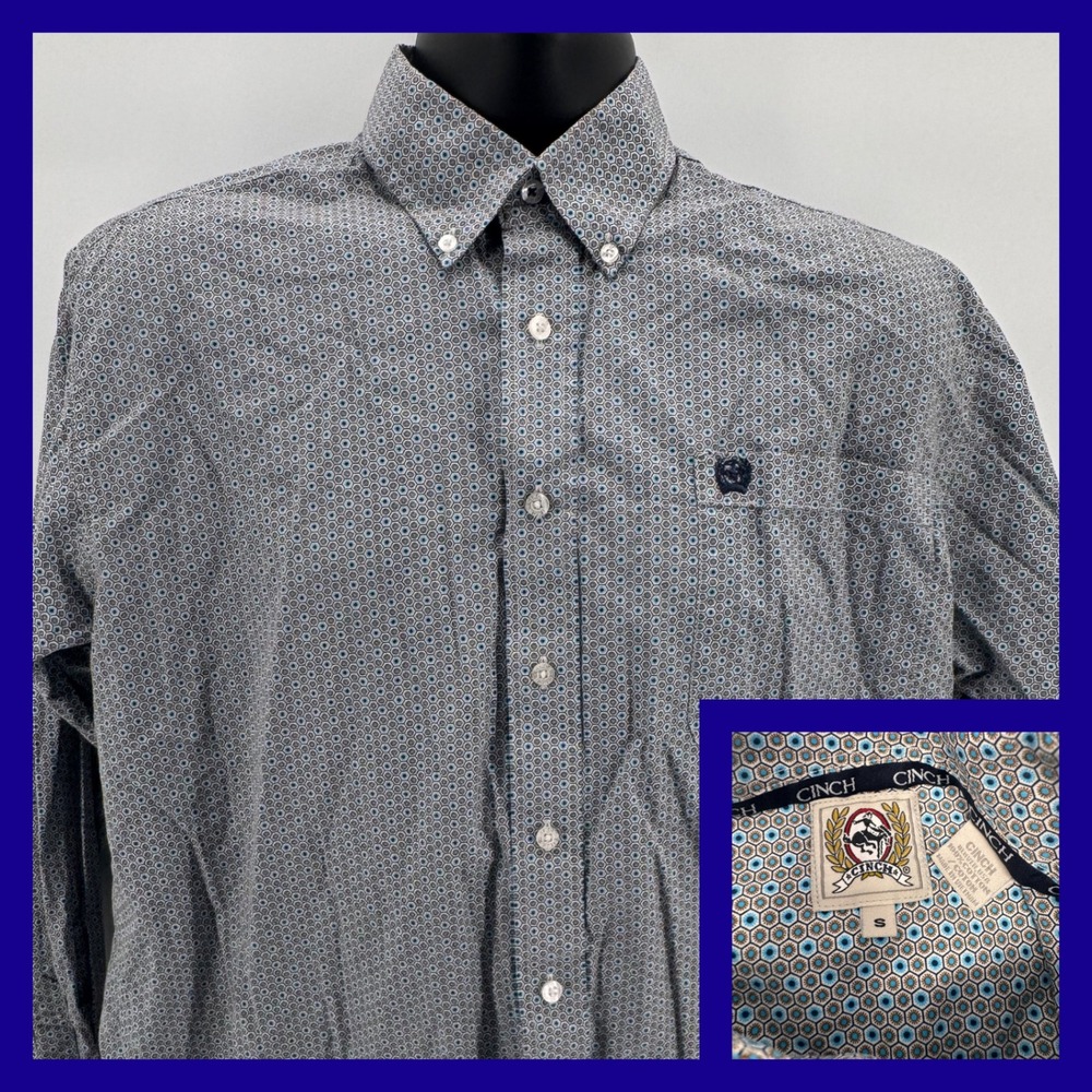 Cinch Mens Geometric Print Long Sleeve Button‎ Down Shirt Size S